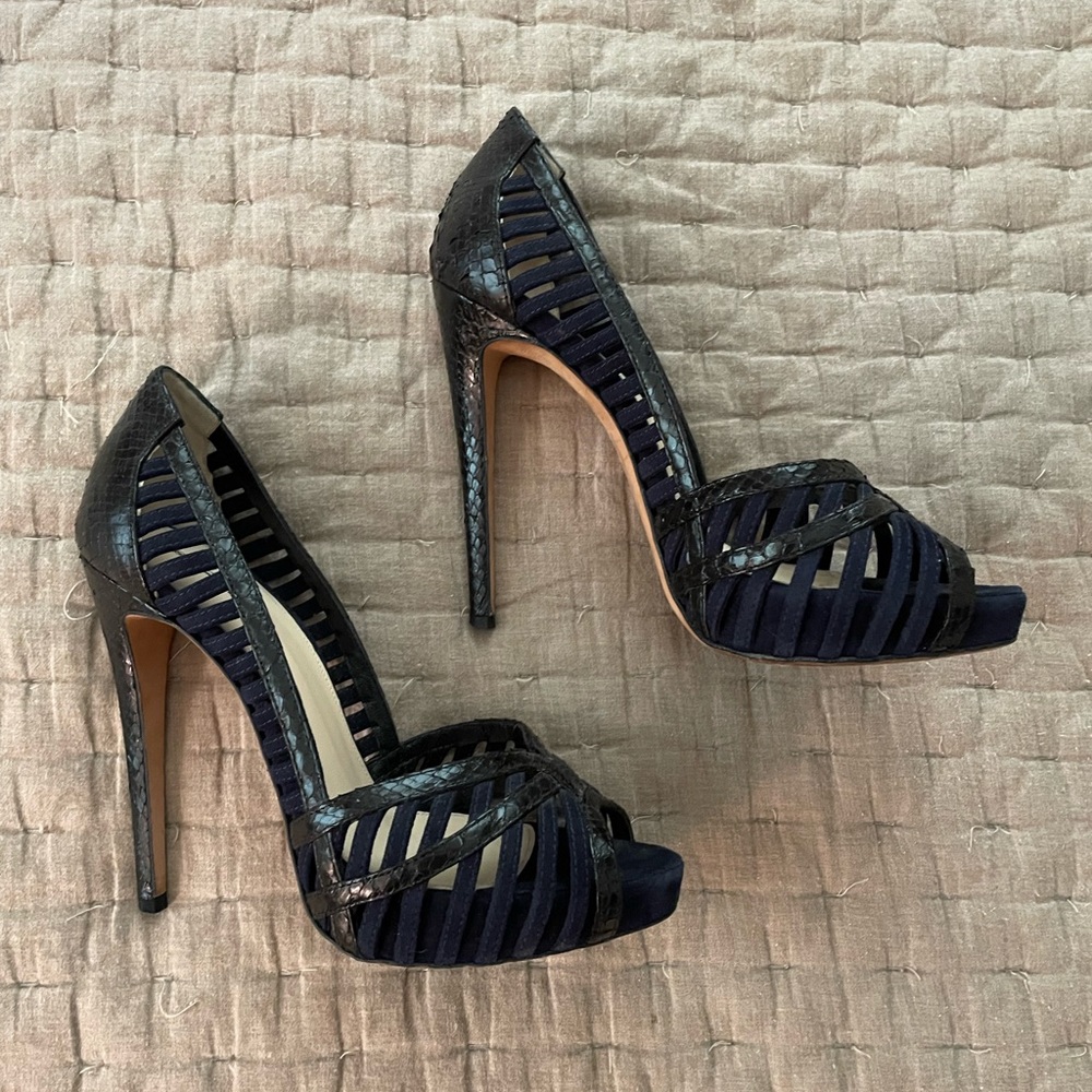 Alexandre Birman Black/Blue Python Suede Heels, S… - image 2